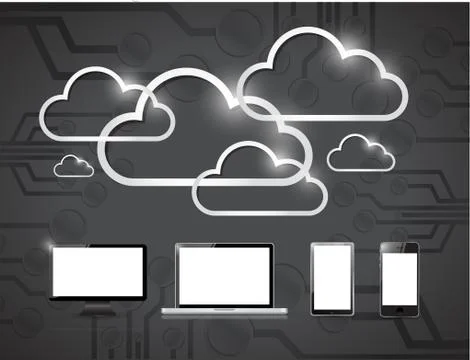 Electronics and clouds computing illustration Illustrazione stock
