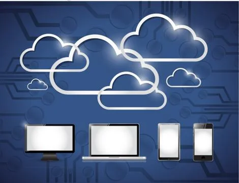 Electronics and clouds computing illustration Illustrazione stock