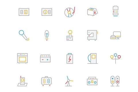 Electronics and Devices Colored Line Icons Set Stock Illustration