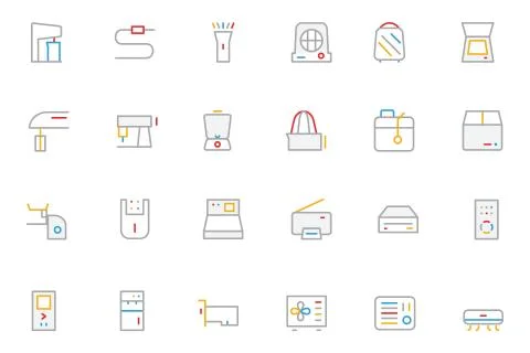 Electronics and Devices Colored Line Vector Icons Stock Illustration