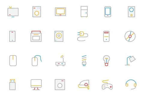 Electronics and Devices Colored Outline Icons Stock Illustration