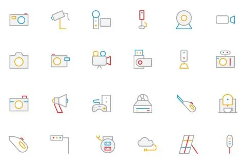 Electronics and Devices Colored Outline Icons Set Stock Illustration