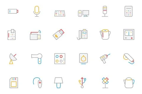 Electronics and Devices Colored Outline Vector Icons Stock Illustration