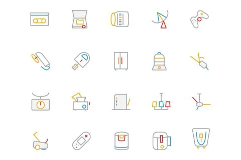 Electronics and Devices Colored Outline Vector Icons Pack Stock Illustration