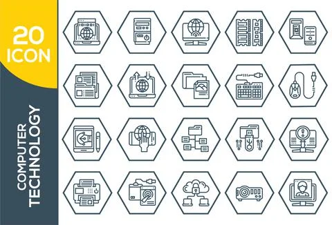 Electronics and devices related line icon set. Computers and mobile phones li Stock Illustration