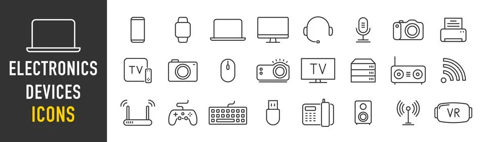 Electronics and Devices web icons in line style. Computing, social network,.. Illustrazione stock