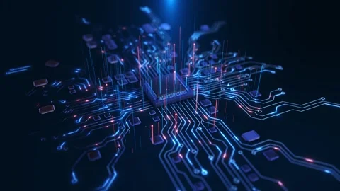 Electronics and Engineering artificial intelligence network Ai line circuit chip Stock Footage 342785021