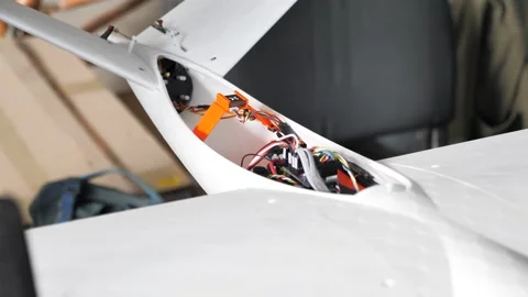 Electronics and mechanism of lightweight 3d printed rc plane Stock Footage 297852402