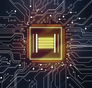 Electronics and technology. Circuit board with chip pattern illustration Stock Photos