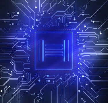 Electronics and technology. Circuit board with chip pattern illustration Stock Photos