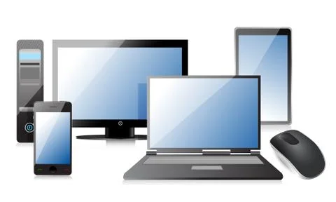 Electronics and wireless computer mouse isolated on white background Illustrazione stock