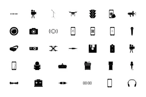 Electronics black color set solid style image Stock Illustration