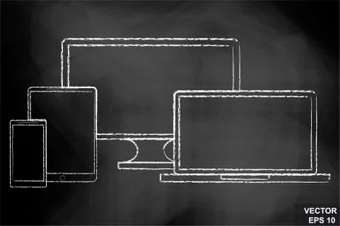 Electronics. Chalk board. digital set. TV, monitor. Smart tv. 4K, 3d. Modern  Иллюстрация