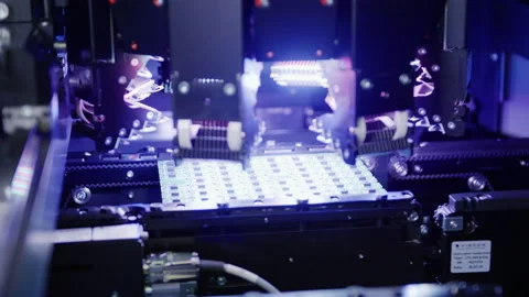 Electronics Chip Manufacturing Machine In Factory - High Tech Production Plant Stock Footage 167125398