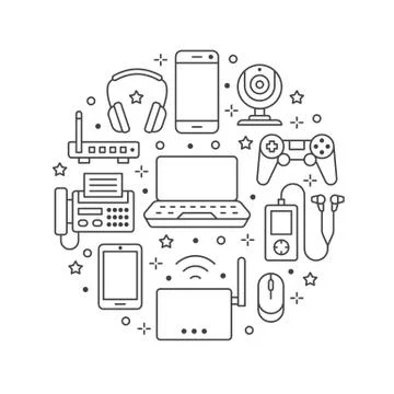 Electronics circle poster with flat line icons. Wifi internet connection Stock-Illustration