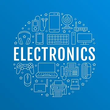 Electronics circle poster with flat line icons. Wifi internet connection Stock Illustration
