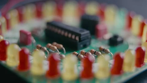 Electronics Circuit Board with Blinking Light Emitting Diode Components 動画素材 331165974