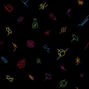 Electronics circuit components symbols seamless wallpaper pattern. Stockillustratie