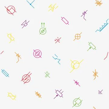Electronics circuit components symbols seamless wallpaper pattern. Stockillustratie