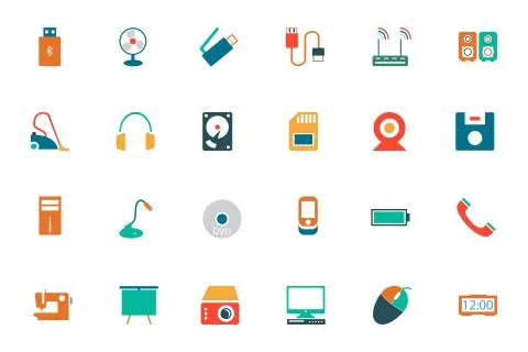 Electronics Colored Vector Icons Set Stock Illustration