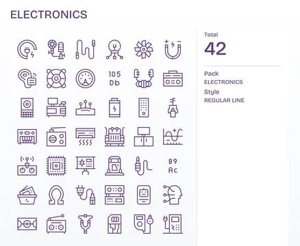 Electronics Complete Vector Package with 42 256x256 Regular Line Display Pe.. Stockillustratie