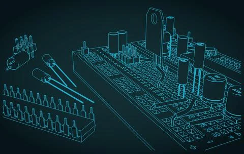 Electronics components for education and prototyping composition Stock Illustration