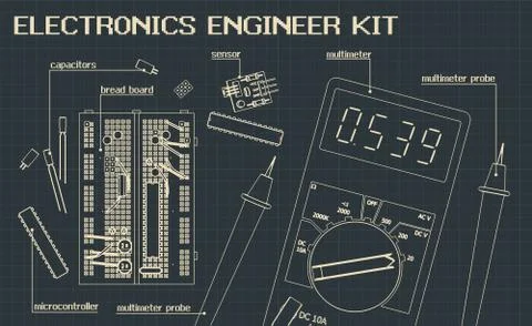 Electronics components kit blueprints Stock Illustration