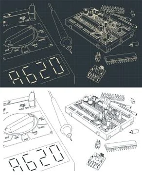 Electronics components kit drawings Stock Illustration