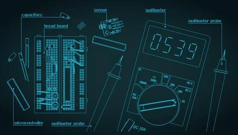 Electronics components Kit for education and prototyping Stock Illustration