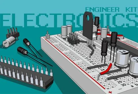 Electronics components kit for electronics engineers Stock Illustration