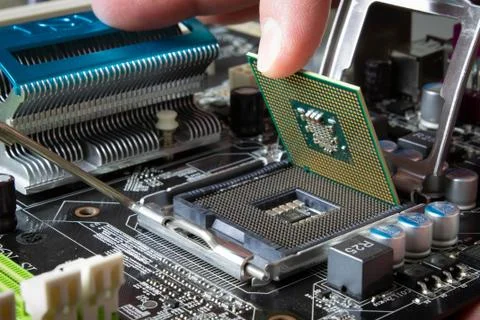 Electronics components on modern PC computer Stock Photos