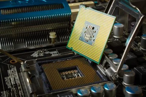 Electronics components on modern PC computer Stock Photos