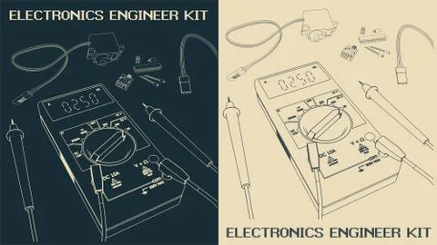Electronics components Set drawings Stock Illustration