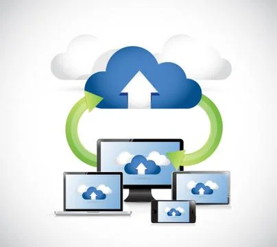Electronics connected to a set of clouds. arrows Stock Illustration