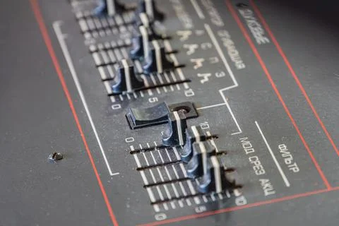 Electronics Control Panel with Slider and Toggle Switches Stock Photos