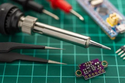 Electronics Development Concept. Hobbies are electronics. Soldering iron and  写真素材