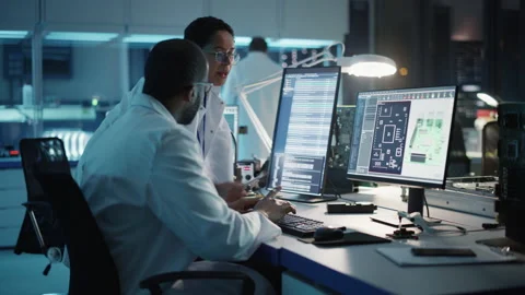 Electronics Development Facility Team of Scientists Working. Stockbeeldmateriaal 147047389