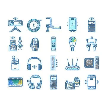 Electronics Digital Technology Icons hand drawn Stock Illustration