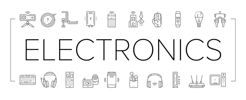 Electronics Digital Technology Icons Set Vector . Stock Illustration