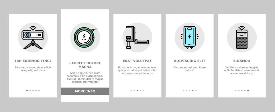 Electronics Digital Technology Onboarding Icons Set Vector Stock Illustration
