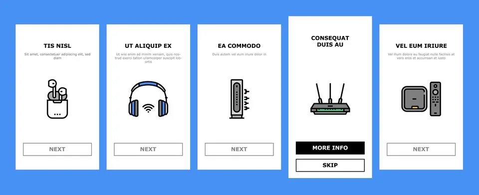 Electronics Digital Technology Onboarding Icons Set Vector Stock Illustration