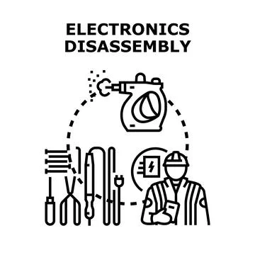 Electronics disassembly process concept with tools Stock Illustration