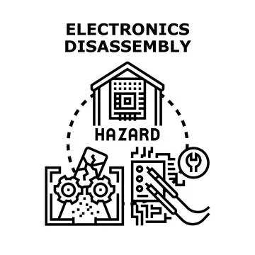 Electronics disassembly process creating hazardous waste Illustrazione stock