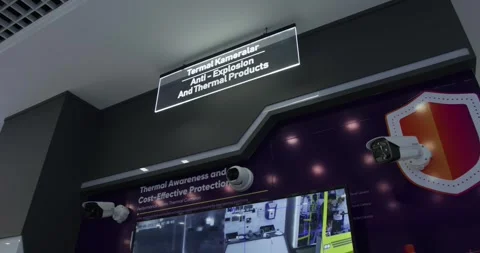 Electronics display booth in the exhibition hall Video stock 256147101