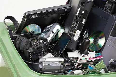 Electronics in dustbin Stock Photos