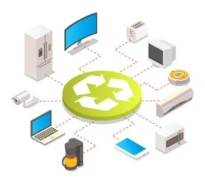 Electronics e-waste recycle 3d vector info graphic 스톡 일러스트