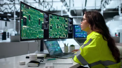 Electronics Engineer Carefully Designs Multilayer PCB Layout Stock Footage 346328508