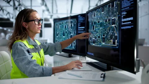 Electronics Engineer Reviews Printed Circuit Board Design Stock Footage 346324462