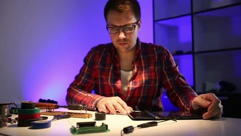Electronics engineer at work. Stock Footage 70903338