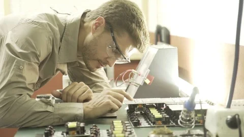 Electronics engineer at work Stock Footage 75170480